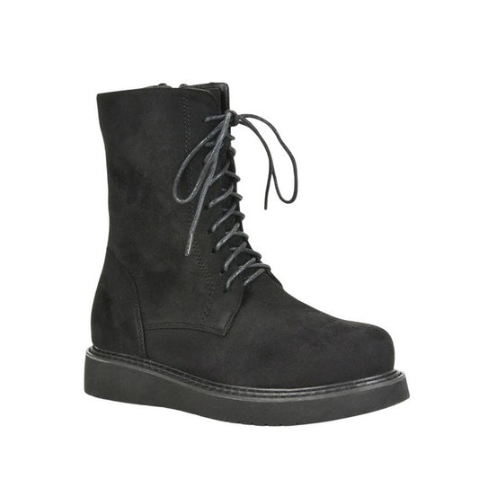 Jet Black - Front - XY London Womens-Ladies Lizzo Flatform Biker Boots