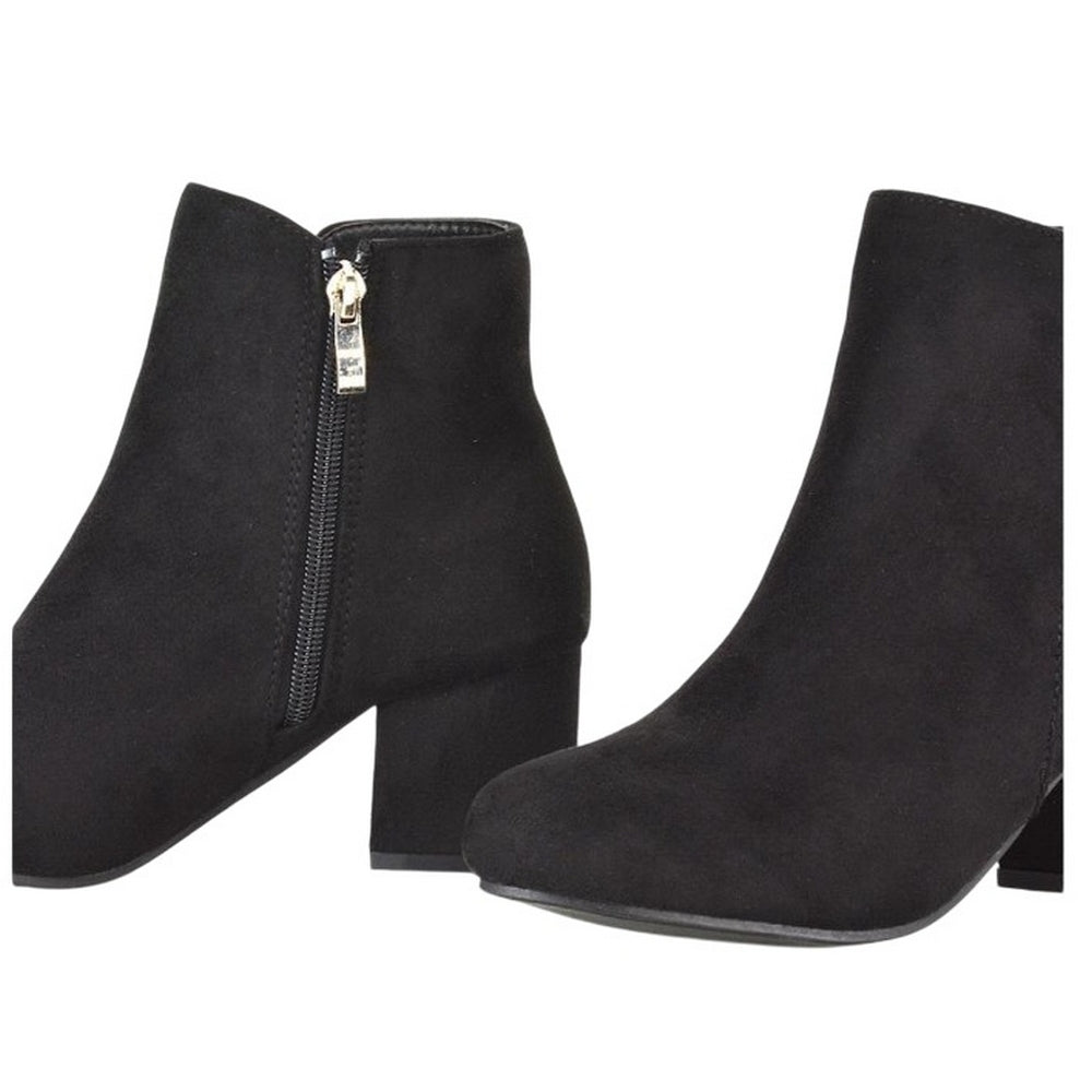 Jet Black - Pack Shot - XY London Womens-Ladies Saffy Suedette Zip Medium Block Heel Ankle Boots