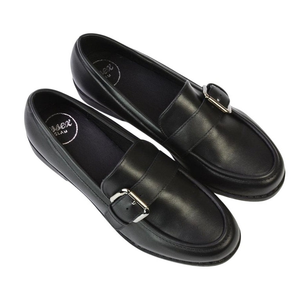 Black - Pack Shot - XY London Womens-Ladies Kali Chunky Buckle Detail Loafers