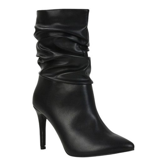 Black - Front - XY London Womens-Ladies Velma Ruched Pointed High Stiletto Heel Mid Boots