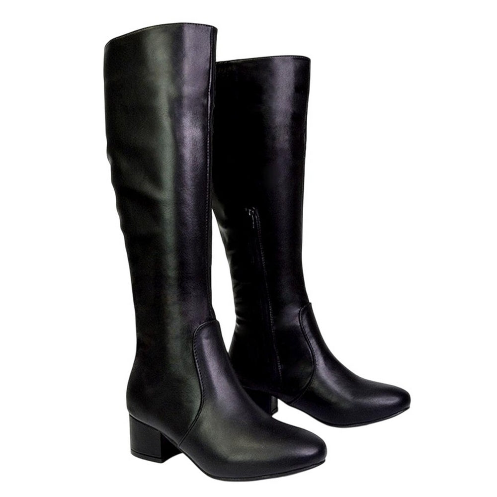 Black - Pack Shot - XY London Womens-Ladies Block Heel Zipped Knee-High Boots