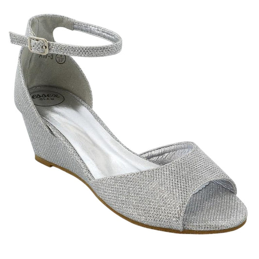 Silver - Front - XY London Womens-Ladies Lottie Peep Toe Wedge Sandals