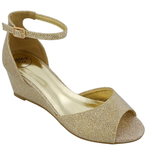 Gold - Front - XY London Womens-Ladies Lottie Peep Toe Wedge Sandals