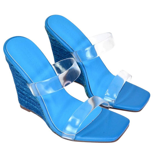 Blue - Front - XY London Womens-Ladies Shea Strappy Wedge Espadrilles
