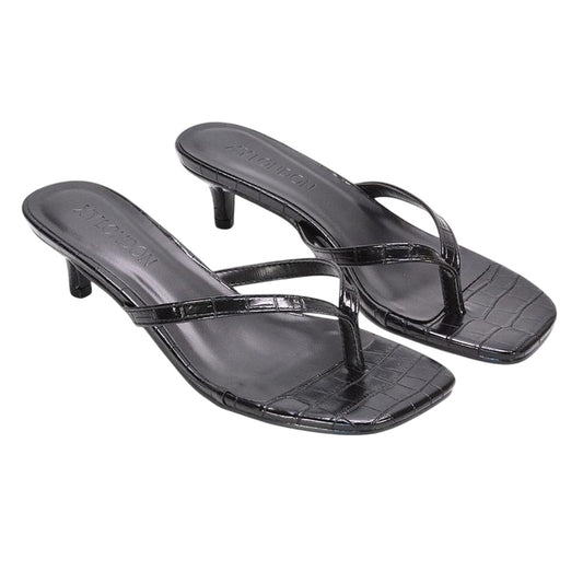Black - Front - XY London Womens-Ladies Jane Toe Post Low Kitten Heel Mule Sandals
