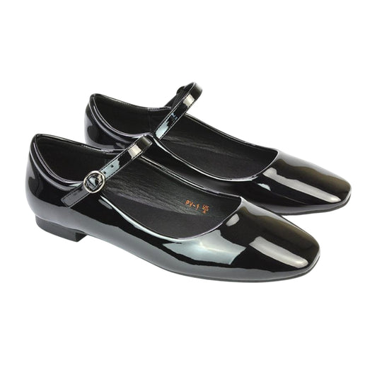 True Black - Front - XY London Womens-Ladies Allegra Mary Janes