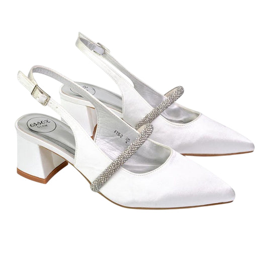 White - Front - XY London Womens-Ladies Sandie Diamante Sling Back Medium Block Heel Sandals