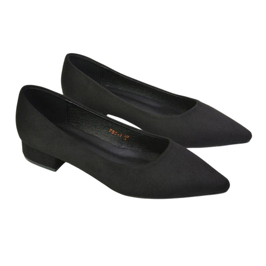 Jet Black - Front - XY London Womens-Ladies Karen Pointed Low Heel Court Shoes