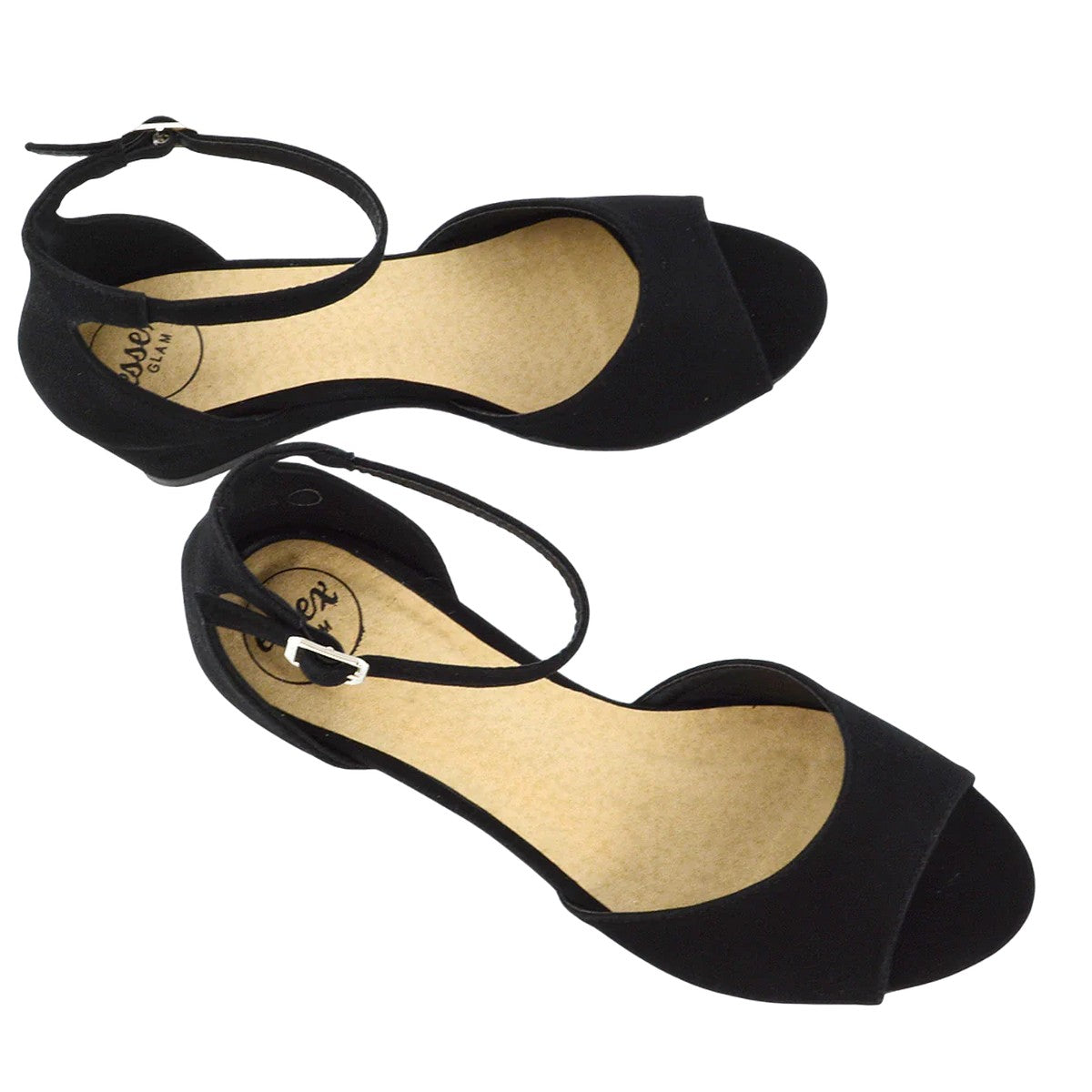 Jet Black - Pack Shot - XY London Womens-Ladies Lottie Peep Toe Wedge Sandals