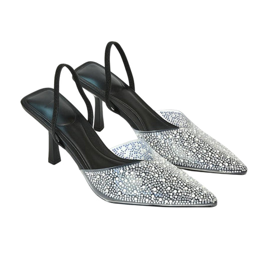 Black - Front - XY London Womens-Ladies Kadie Jewel Sling Back Court Pumps