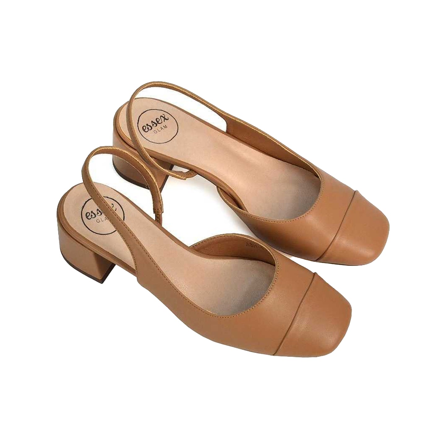 Light Brown - Close up - XY London Womens-Ladies Karis Sling Back Block Heel Court Shoes