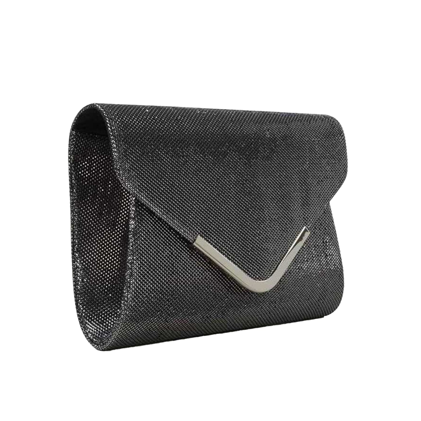 Black - Side - XY London Cara Glitter Chrome Chain Strap Clutch Bag