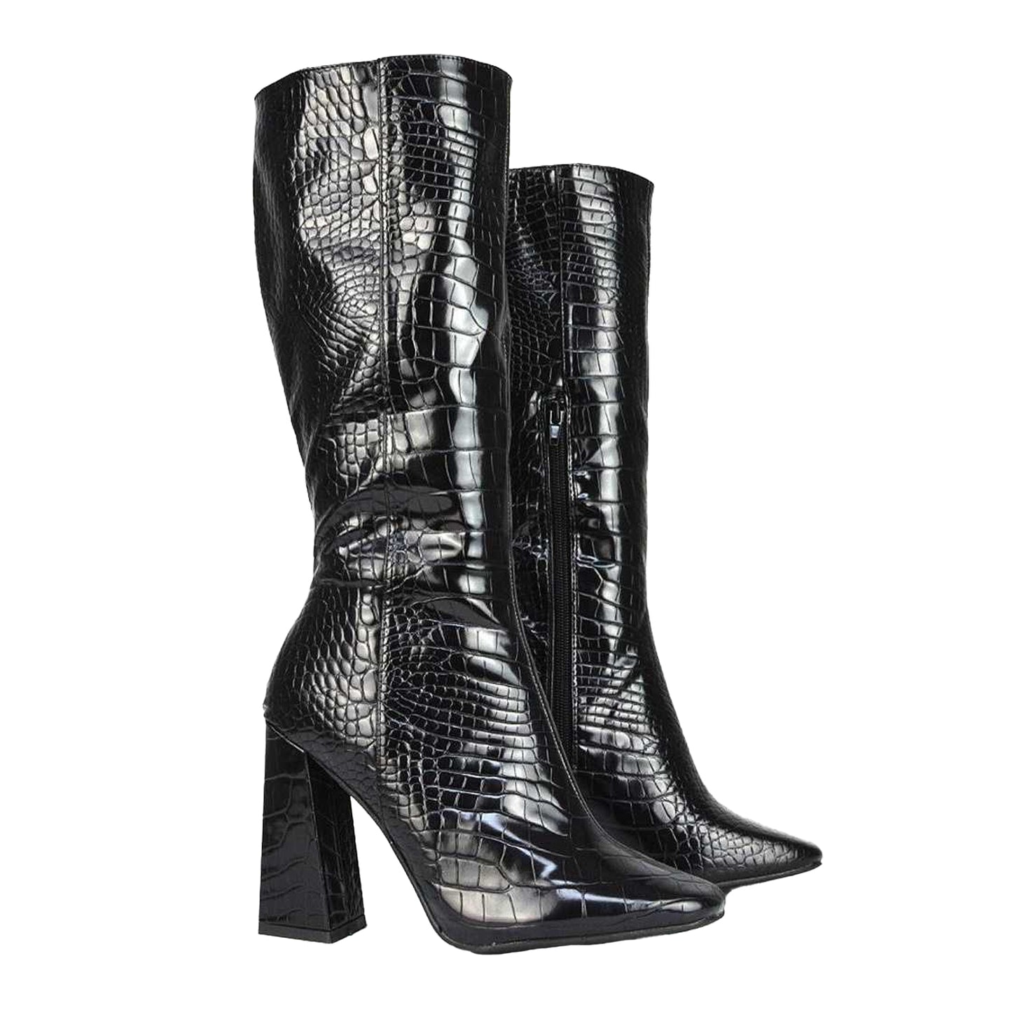 Black - Lifestyle - XY London Womens-Ladies Mina Mid Calf Heeled Knee-High Boots