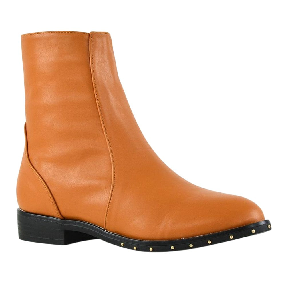 Tan - Lifestyle - XY London Womens-Ladies Nyane Studded Zipped Flat Ankle Boots