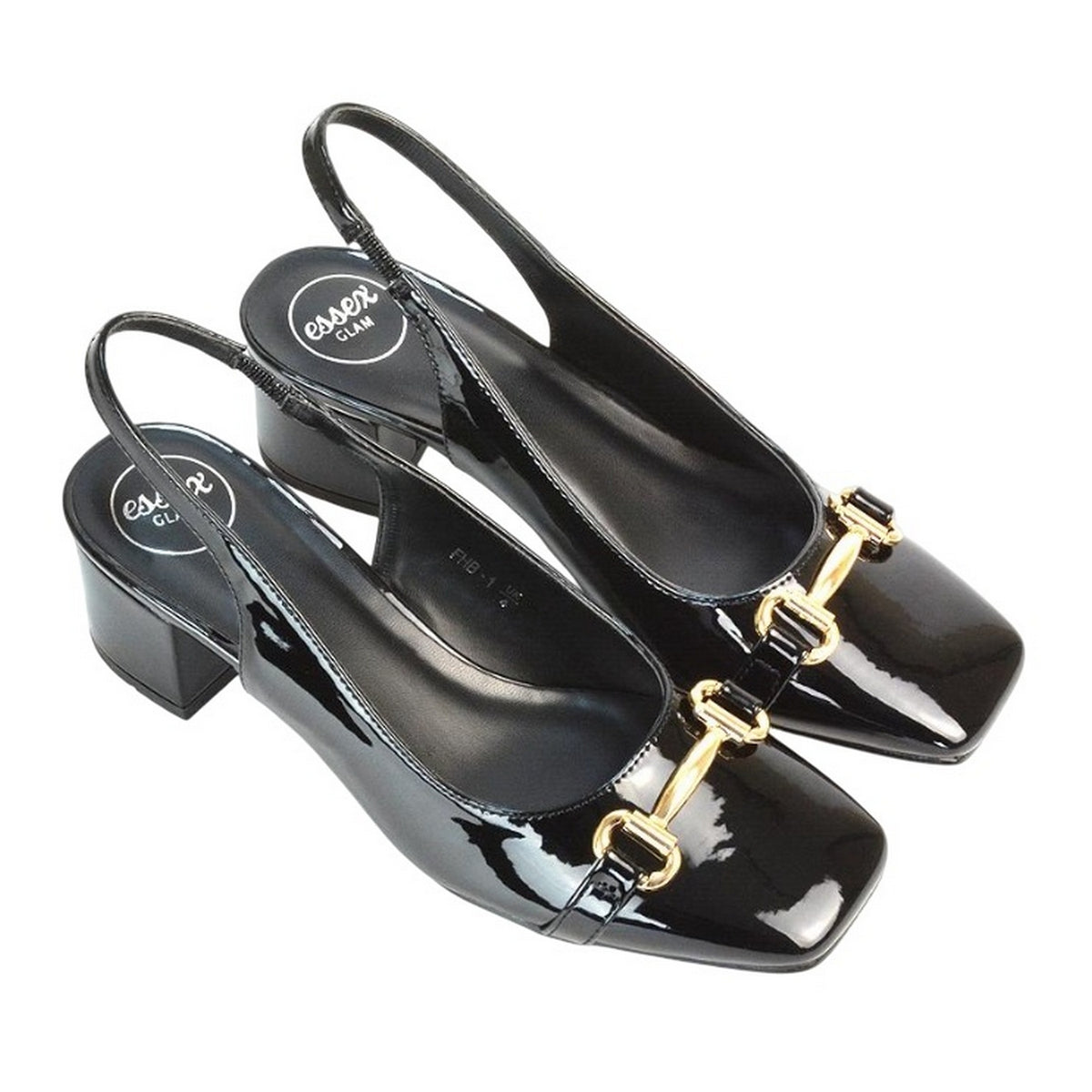 True Black - Pack Shot - XY London Womens-Ladies Selena Sling Back Medium Block Heel Ballet Shoes