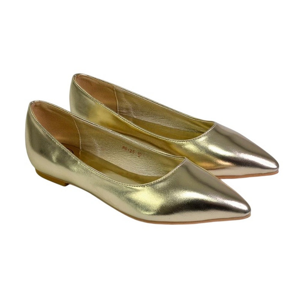 Metallic Gold - Pack Shot - XY London Womens-Ladies Bubbles Pointed Flat Ballerina Flats