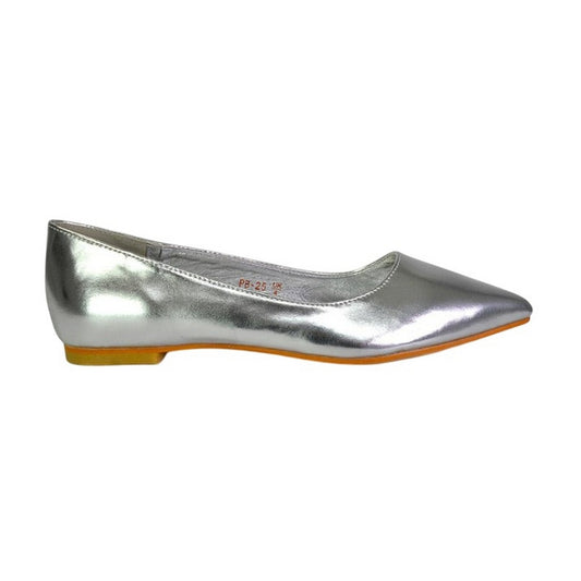 Metallic Silver - Front - XY London Womens-Ladies Bubbles Pointed Flat Ballerina Flats