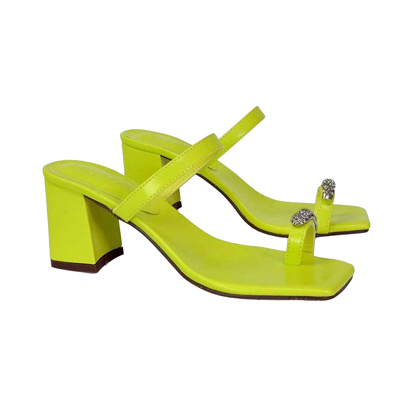 Fuchsia - Close up - XY London Womens-Ladies Daiquiri Diamante Double Strap Medium Block Heel Mule Sandals