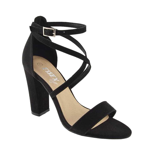 Jet Black - Front - XY London Womens-Ladies Briella Strappy High Block Heel Sandals