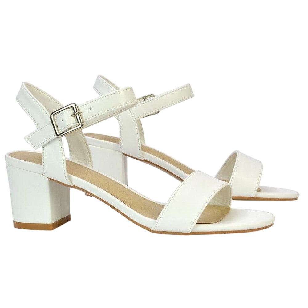 White - Pack Shot - XY London Womens-Ladies Jessica Strappy Medium Block Heel Sandals