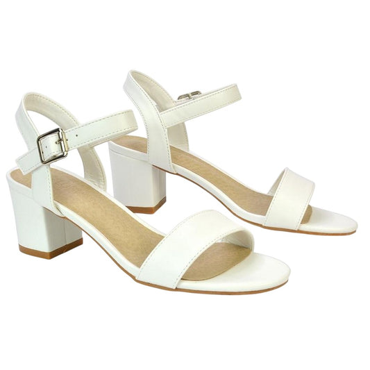 White - Front - XY London Womens-Ladies Jessica Strappy Medium Block Heel Sandals