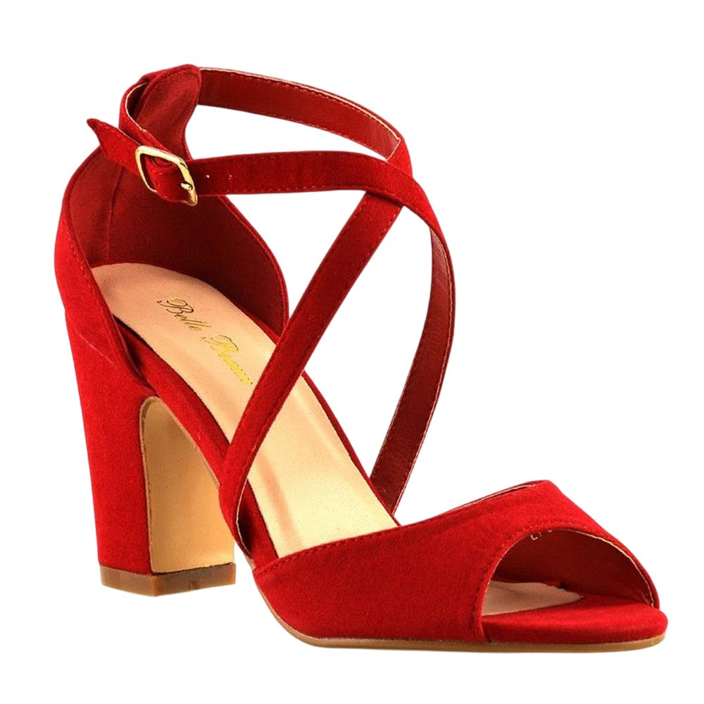 Red - Side - XY London Womens-Ladies Alice Strappy Mid High Block Sandals
