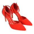 Red - Front - XY London Womens-Ladies Claire D´Orsay Ankle Strap Stiletto Heel Court Shoes