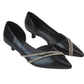 Black - Front - XY London Womens-Ladies Kirsty Rhinestone Kitten Heel Court Pumps