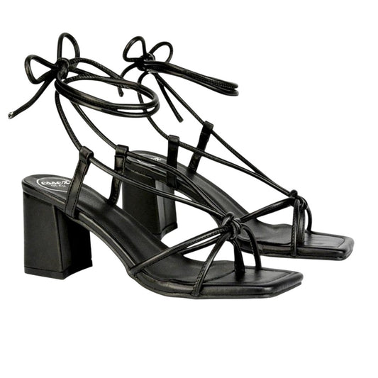 Black - Front - XY London Womens-Ladies Mackenzie Lace Up Block Heel Sandals