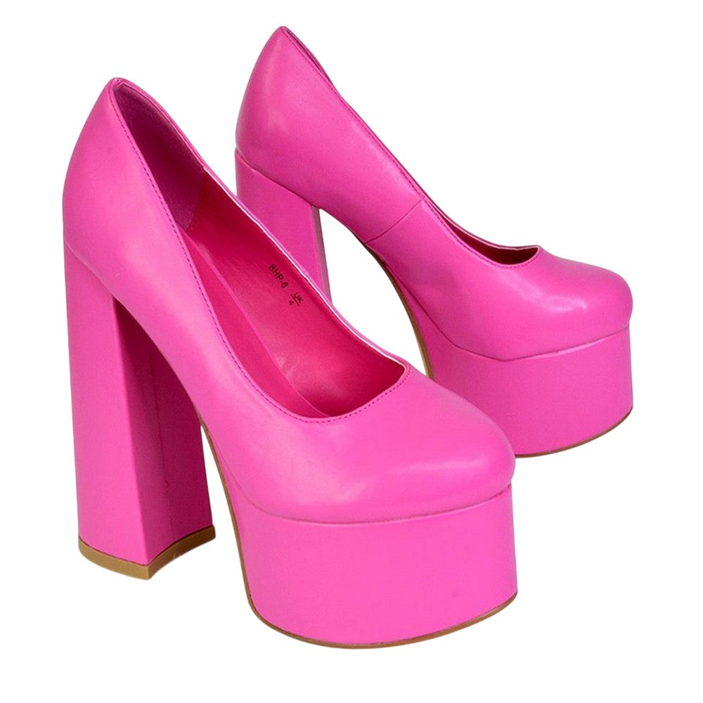 Pink - Lifestyle - XY London Womens-Ladies Kiwi Chunky High Heel Court Shoes
