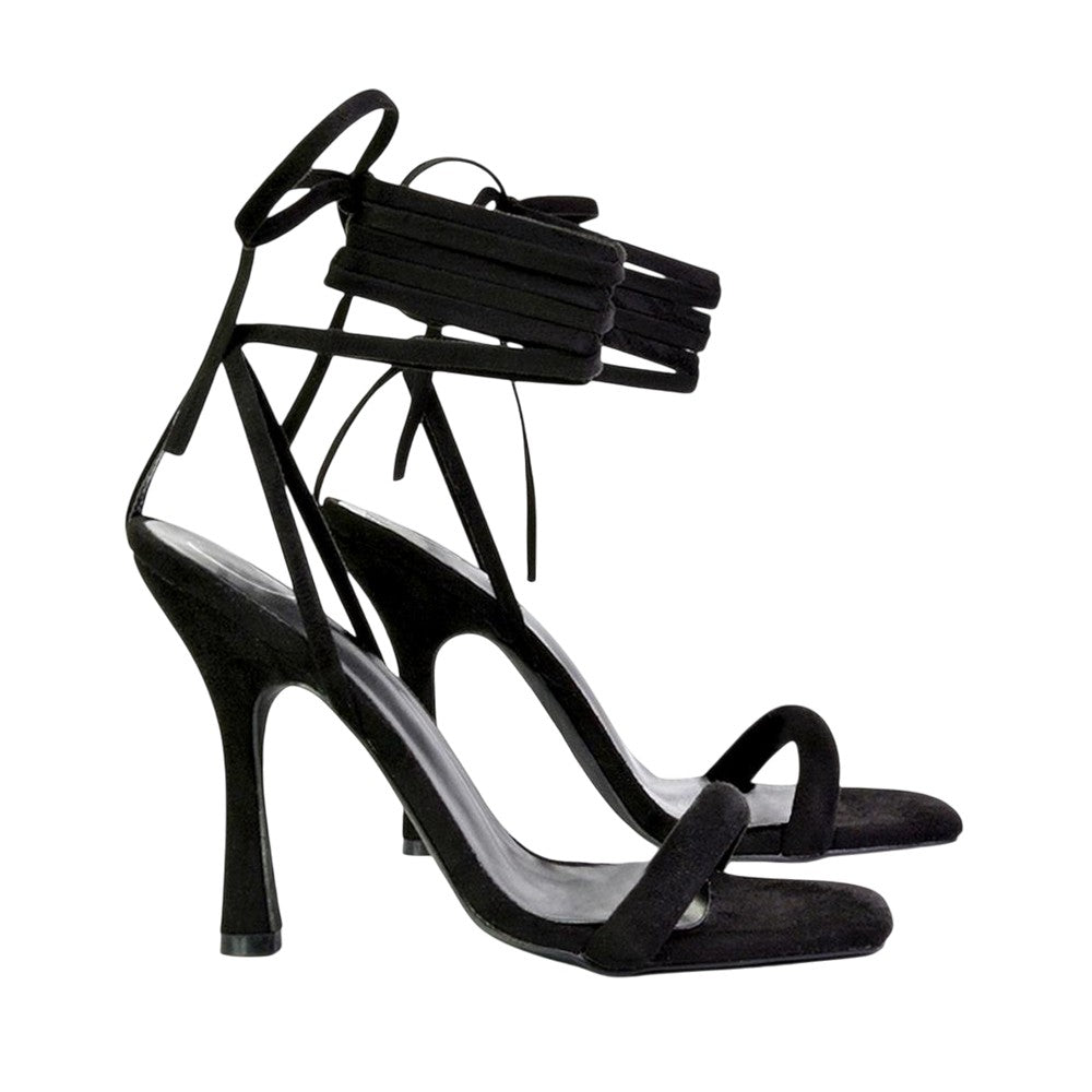 Black - Lifestyle - XY London Womens-Ladies Cary Lace Up Strappy Stiletto Heel High Heels