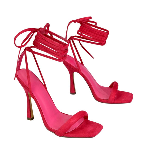 Pink - Front - XY London Womens-Ladies Cary Lace Up Strappy Stiletto Heel High Heels
