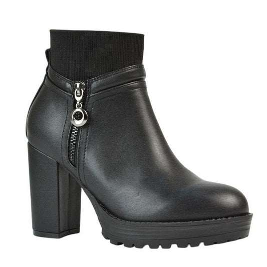 Black - Front - XY London Womens-Ladies Caitlin Zip High Block Heel Ankle Boots