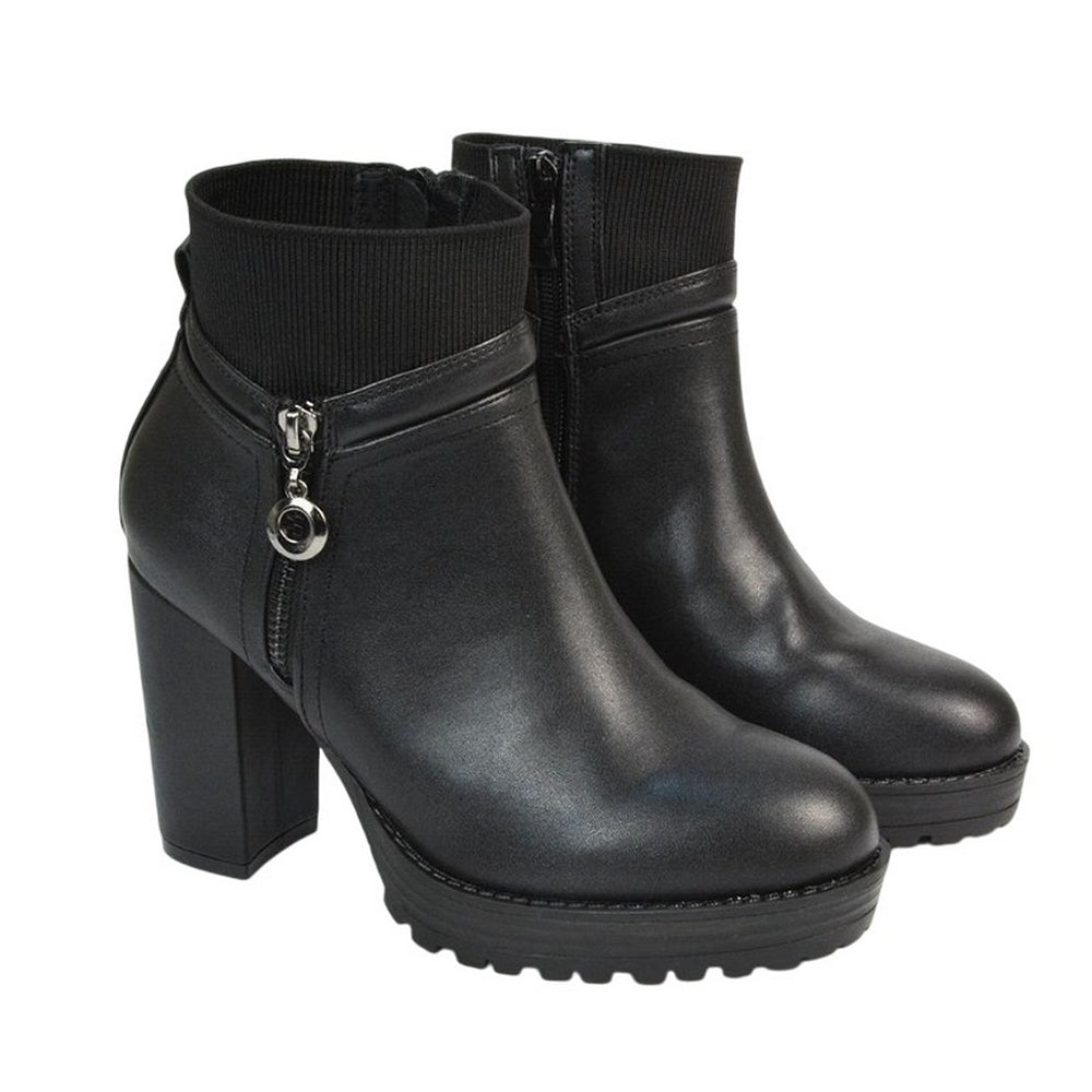 Black - Lifestyle - XY London Womens-Ladies Caitlin Zip High Block Heel Ankle Boots