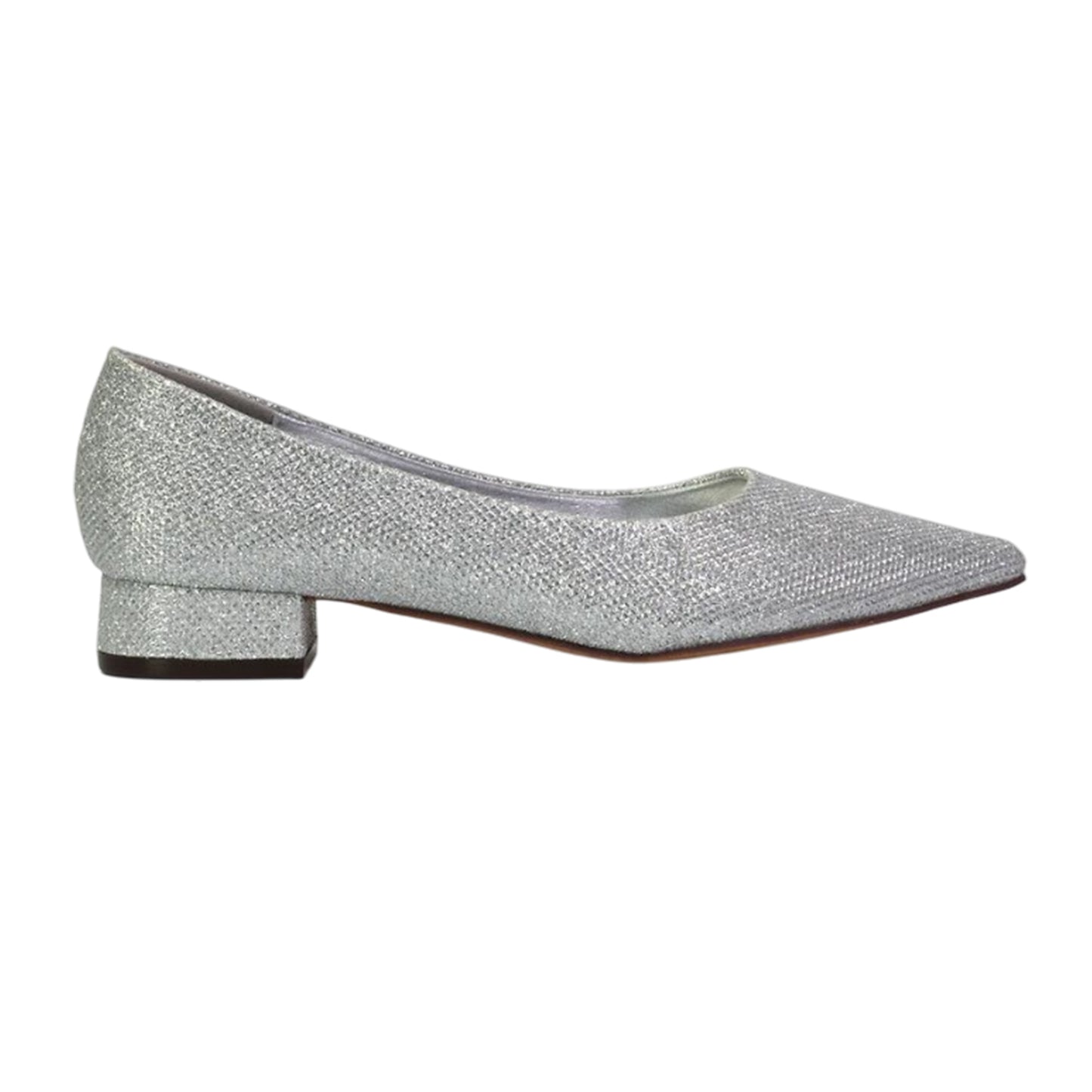 Silver - Pack Shot - XY London Womens-Ladies Karen Glitter Pointed Low Heel Court Shoes