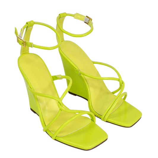 Green - Front - XY London Womens-Ladies Ankle Strap Wedge Sandals