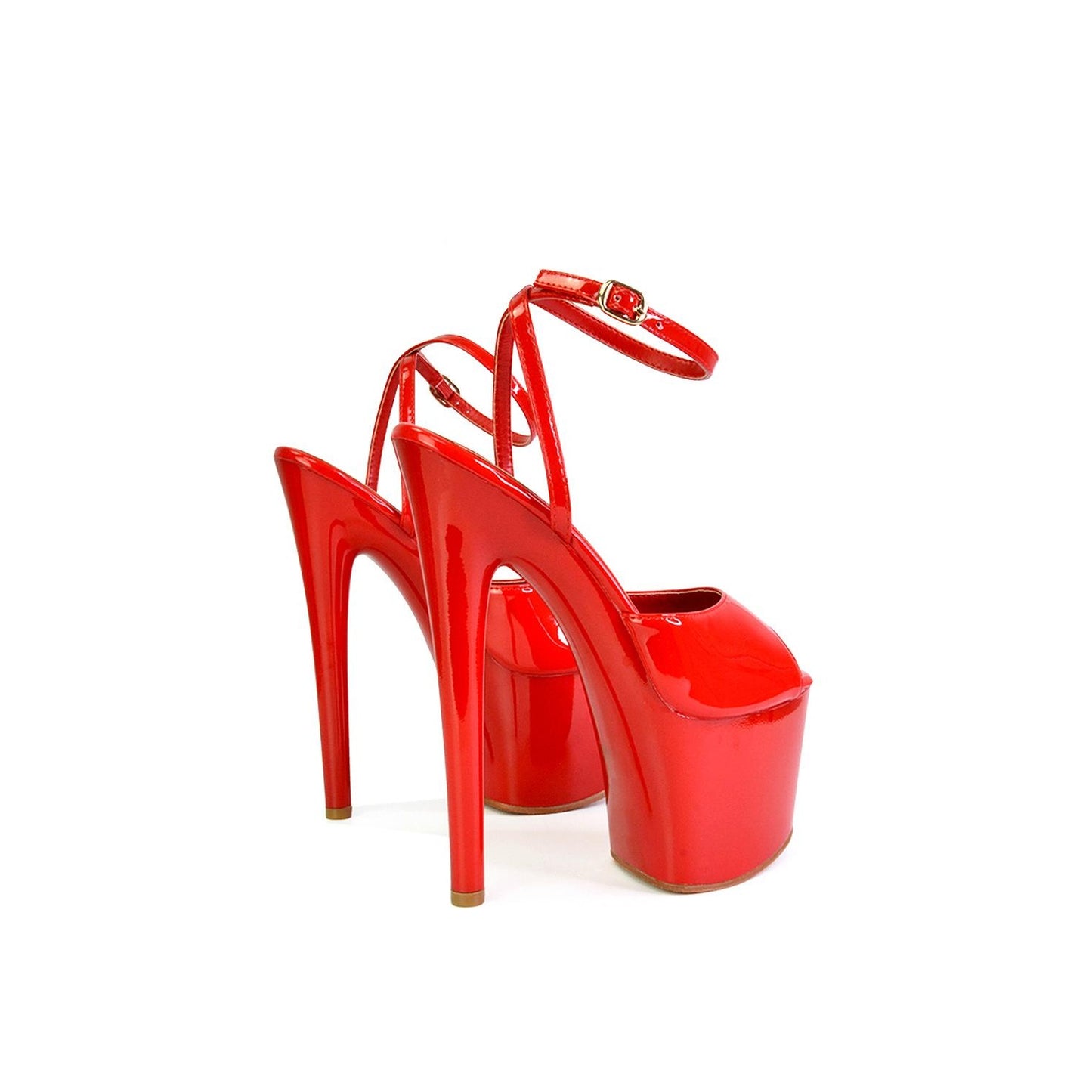Red - Pack Shot - XY London Womens-Ladies Sunshine Patent Strappy Platform High Heels
