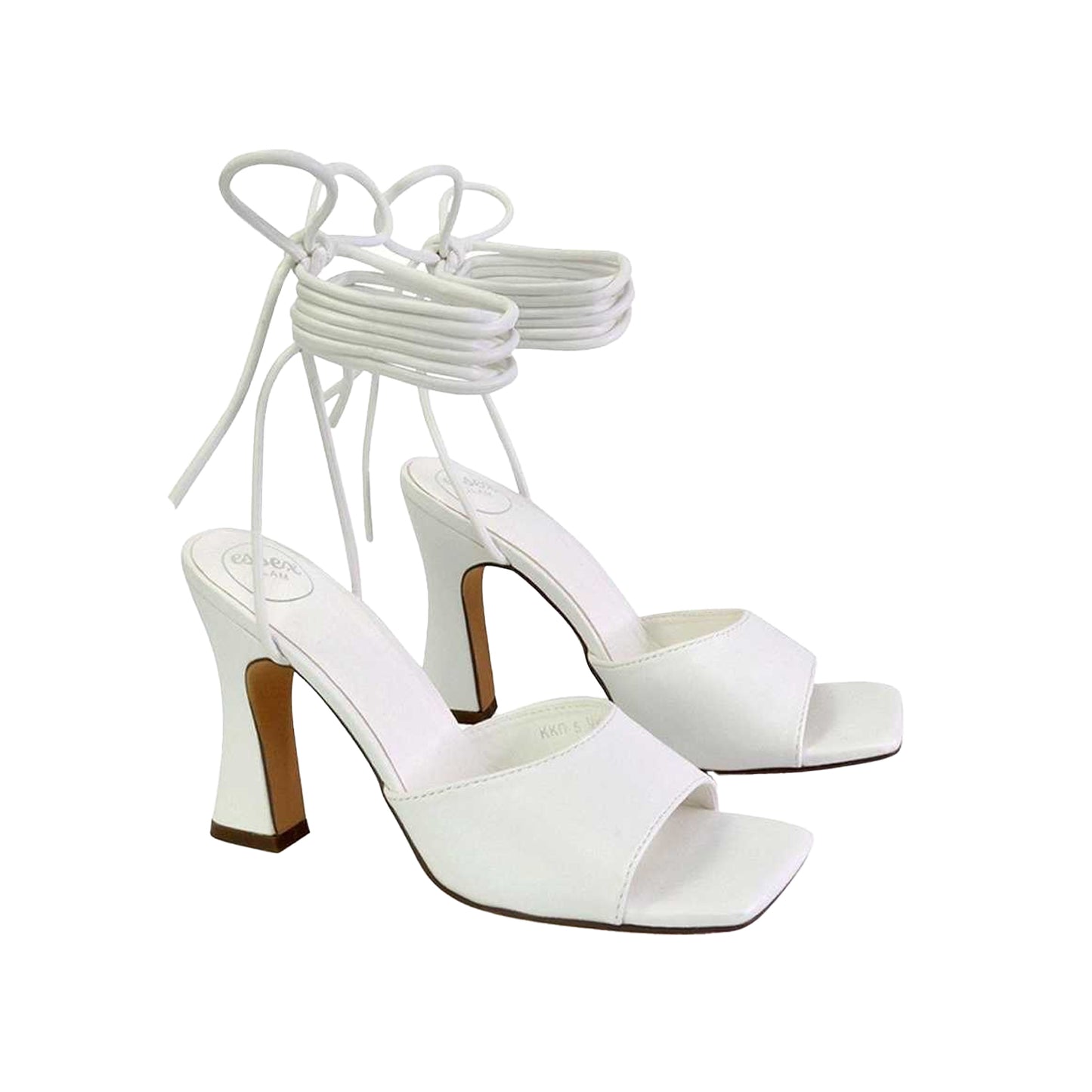 White - Pack Shot - XY London Womens-Ladies Flora Strappy Square Toe Block Heel High Heels