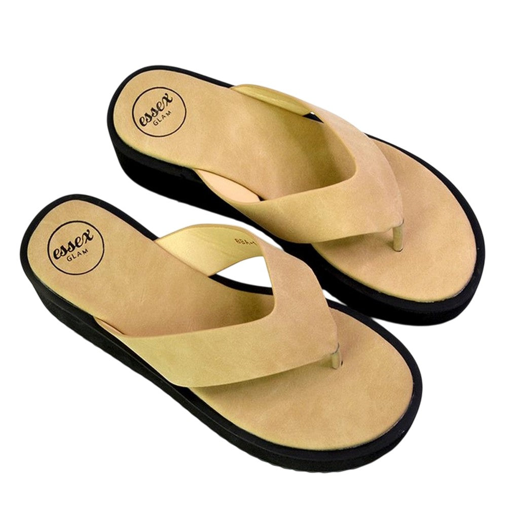 Beige - Lifestyle - XY London Womens-Ladies Tammi Thong Strap Flatform Sandals