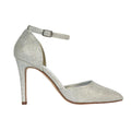 Silver - Side - XY London Womens-Ladies Claire D´Orsay Ankle Strap Stiletto Heel Court Shoes