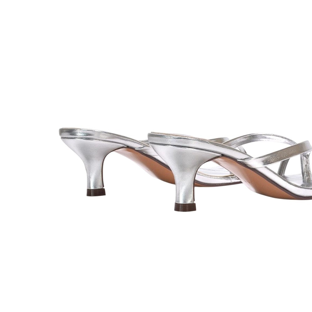 Metallic Silver - Pack Shot - XY London Womens-Ladies Tiana Metallic Square Toe Kitten Heel Mules