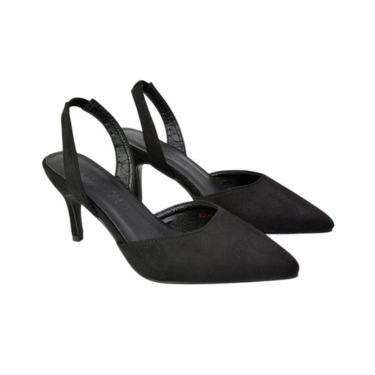 Jet Black - Front - XY London Womens-Ladies Imogen Sling Back Mid Stiletto Court Shoes