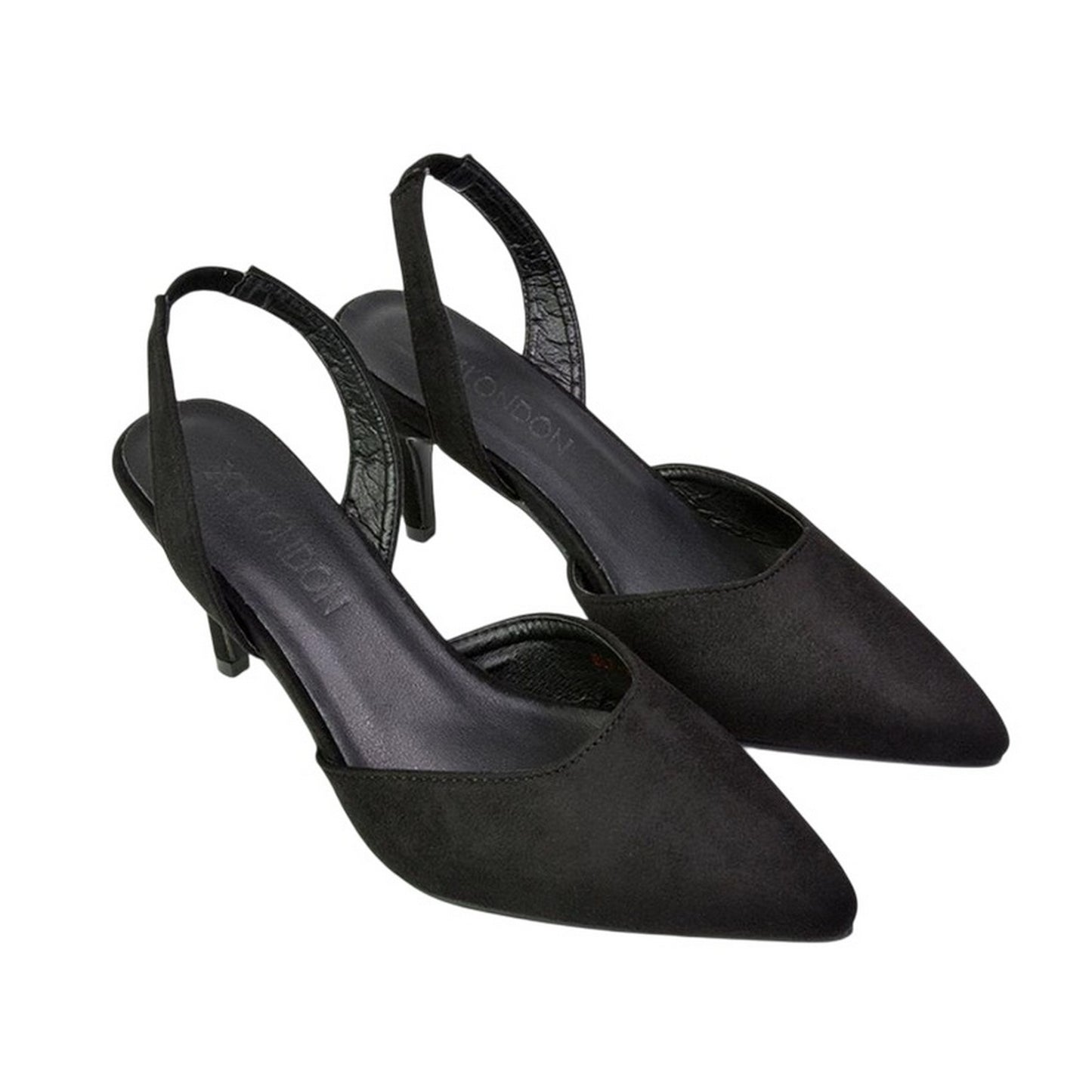 Jet Black - Pack Shot - XY London Womens-Ladies Imogen Sling Back Mid Stiletto Court Shoes