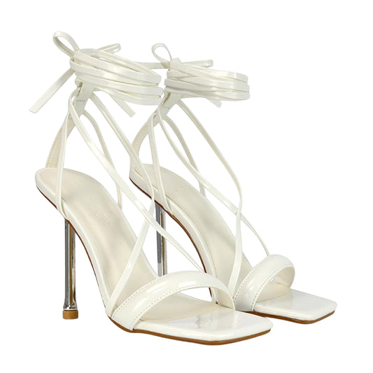 White - Front - XY London Womens-Ladies Rayne Strappy Square High Heels