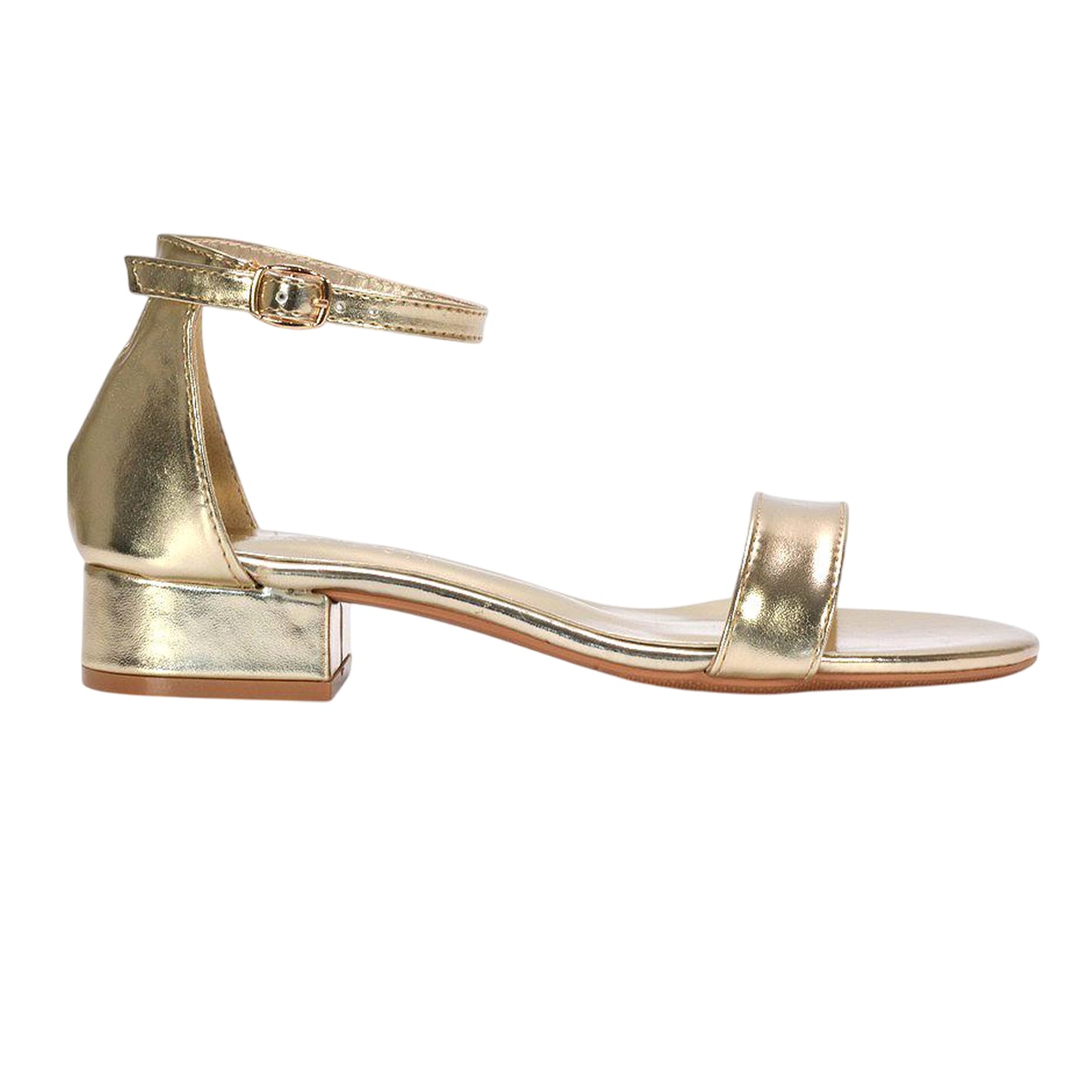 Metallic Gold - Pack Shot - XY London Womens-Ladies Tate Metallic Low Block Heel Sandals