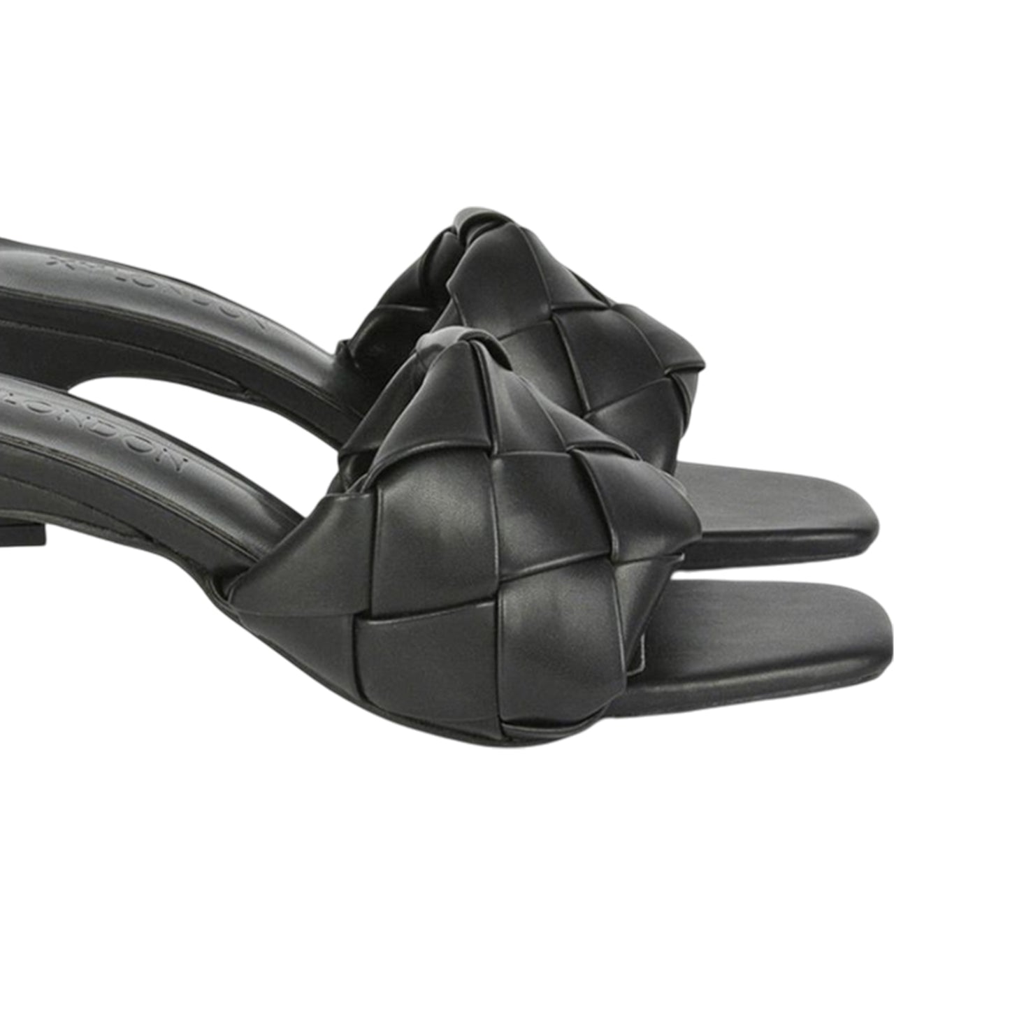 Black - Pack Shot - XY London Womens-Ladies Silvia Woven Square Toe Mid Heel Mule Sandals