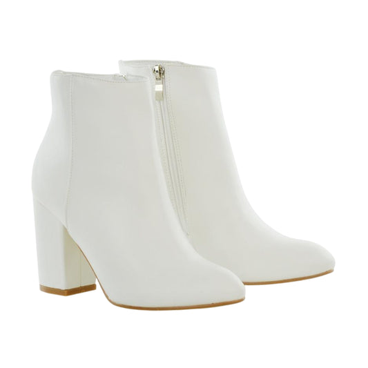 White - Front - XY London Womens-Ladies High Block Heel Ankle Boots