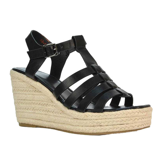Black - Front - XY London Womens-Ladies Remi Platform Wedge Sandals