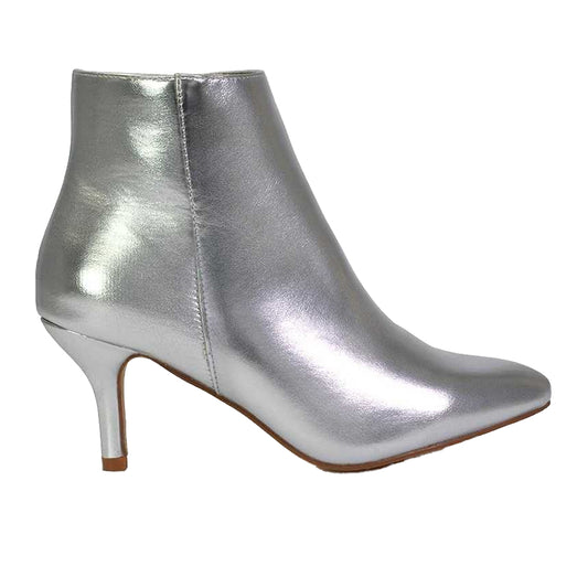 Silver - Front - XY London Womens-Ladies Anastsia Metallic Low Zipped High Stiletto Heel Ankle Boots