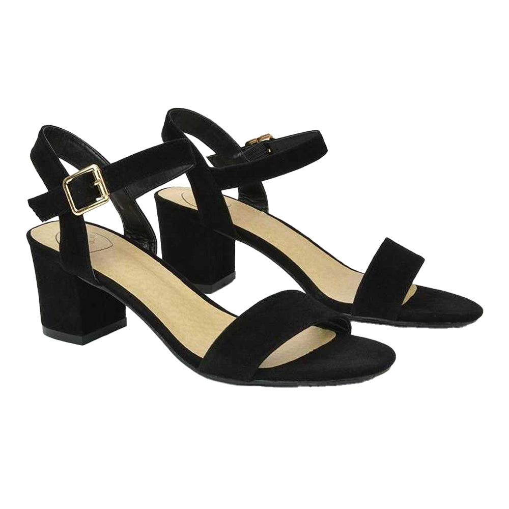 Jet Black - Pack Shot - XY London Womens-Ladies Jessica Strappy Open Toe Medium Block Heel Sandals